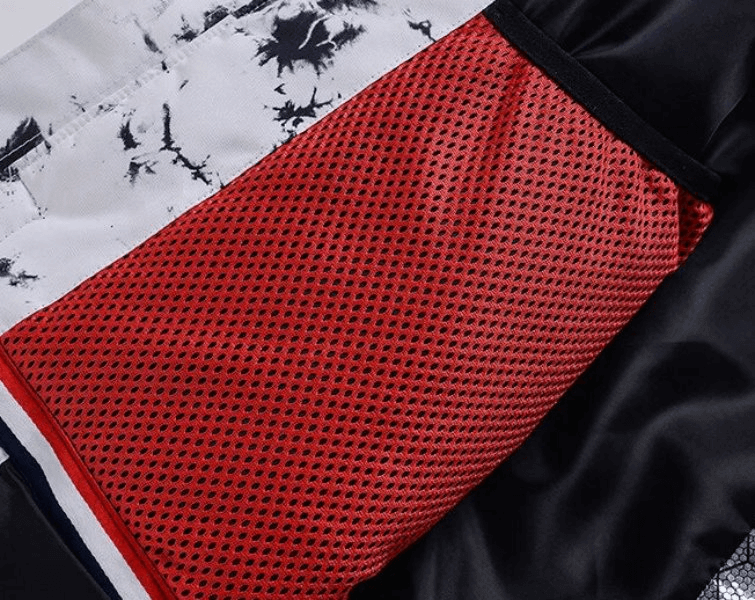 Close-up of the Windproof Thickened Women's Ski Jacket with Hood SF1763, featuring red mesh and black accents for stylish winter protection.